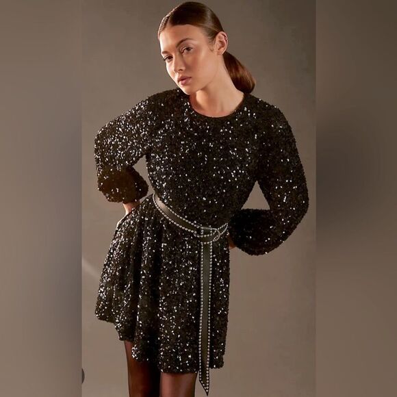 Anthropologie x Sunday In Brooklyn Balloon Sleeve Sequin Mini Dress - Picture 1 of 10
